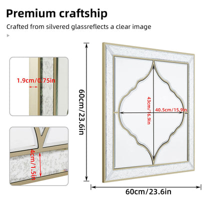 Square wall mirror with golden edge, dimensions view