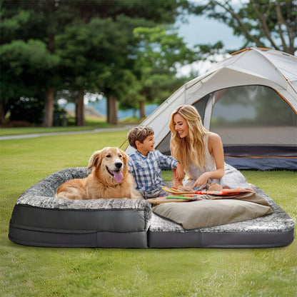 P&P 180CM XXXL Foldable Human Dog Bed Orthopedic Dog Sofa Bed with Bolstered Pillow