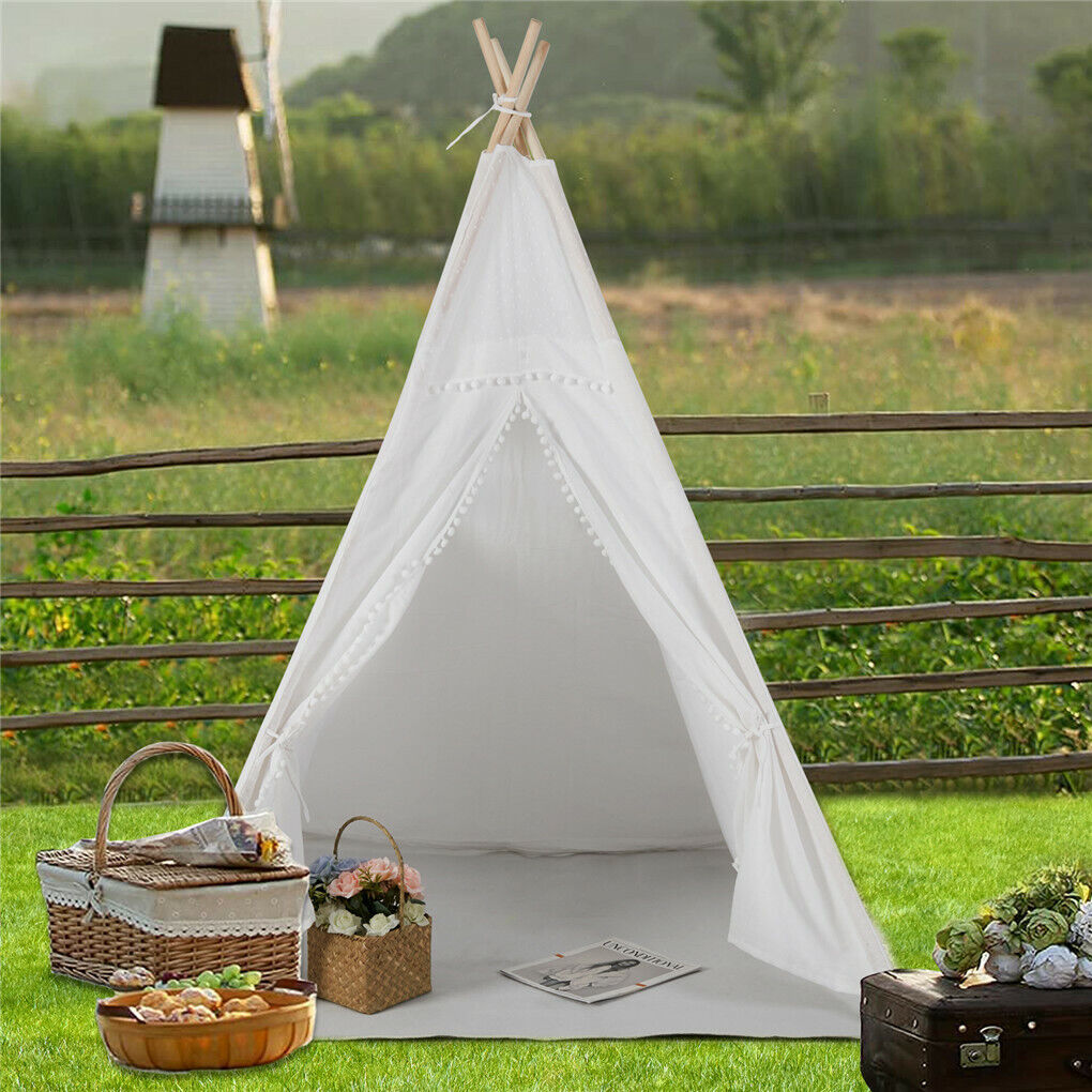 P&P Foldable Teepee Tent + Mat Boho Tent Childrens Wigwam Play Tent for Kids