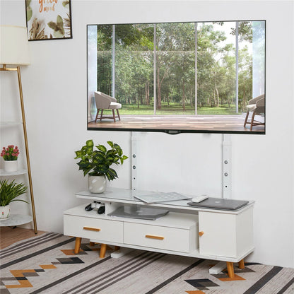 White Adjustable Freestanding TV Stand for 32â€“100 Inch Screens with Cable Management