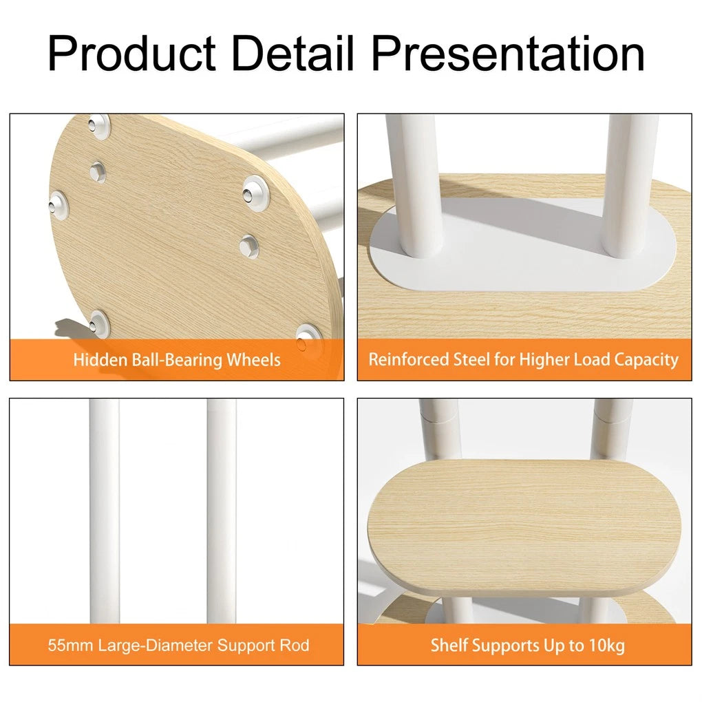 40-75 Inches Heavy Duty Mobile TV Floor Stand with Wooden Shelf, Height Adjustable Rolling TV Mount for Flat Screen, Free-Standing Steel TV Bracket with Wheels