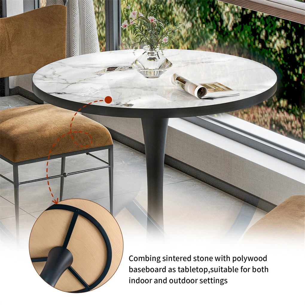 P&P 30-Inch Round Marble Dining Table Modern Dining Room & Outdoor Leisure Coffee Table Furniture