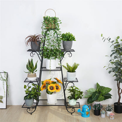P&P Multilayer Metal Plant Stand Tall Flower Shelf Unit Garden Patio Display Rack
