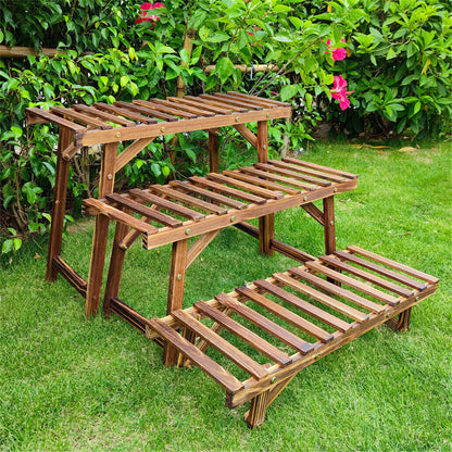 P&P DIY 3 Tier Wide Ladder Plant Stand Outdoor Step Heavy Duty Wood Rack Stair Style