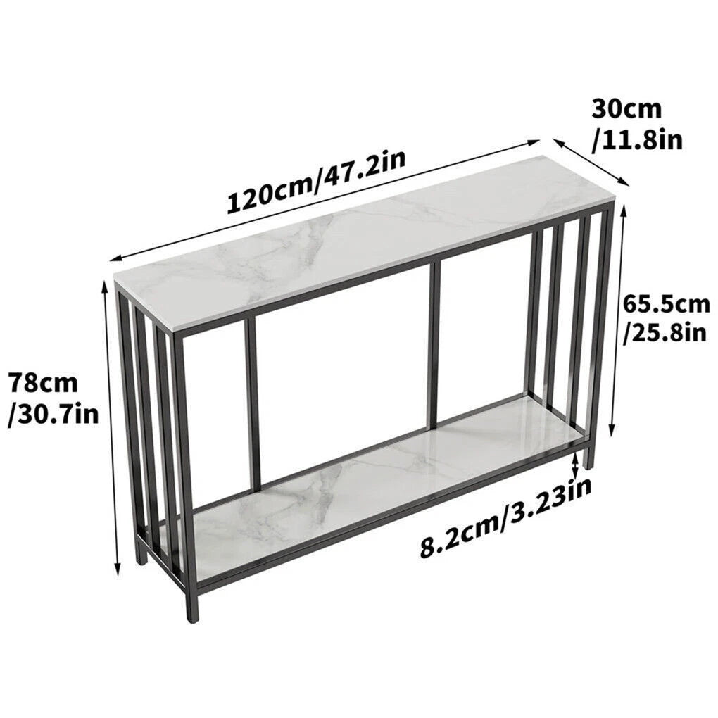 Marble-Top Console Table with Open Shelf and 2-Tier Storage for Entryway or Living Room