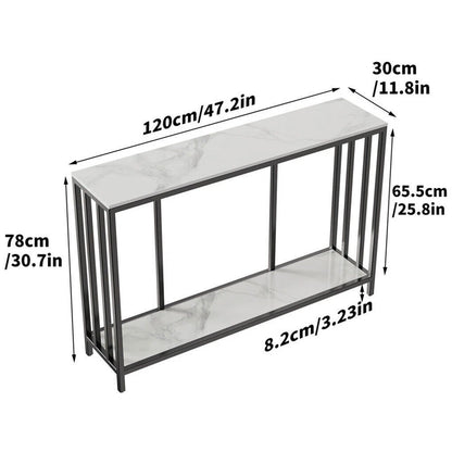 Marble-Top Console Table with Open Shelf and 2-Tier Storage for Entryway or Living Room