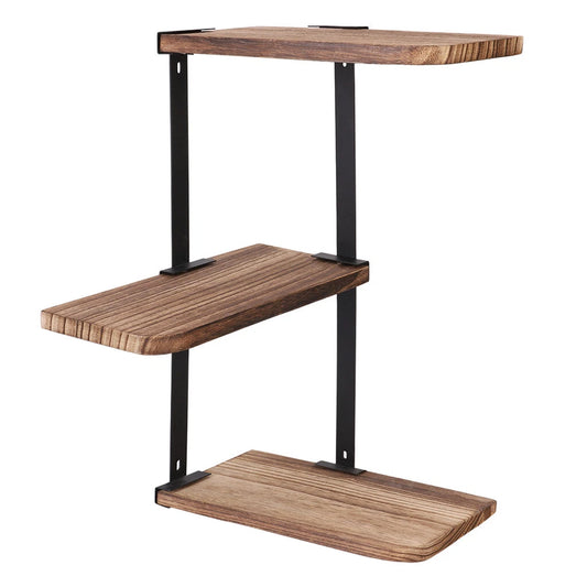 Wooden 3-Tier Floating Wall Shelf for Corner Art Display and Storage
