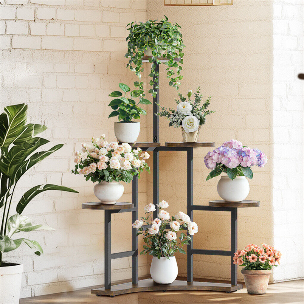 P&P 6 Tiered XXL Corner Plant Shelf Multiple Potted Flower Stand Balcony Garden