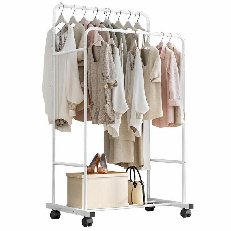 Heavy-duty double clothes rail with wheels