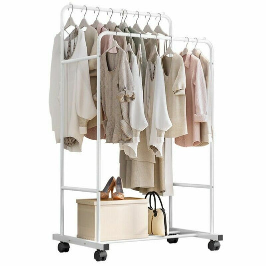 Heavy-duty double clothes rail with wheels