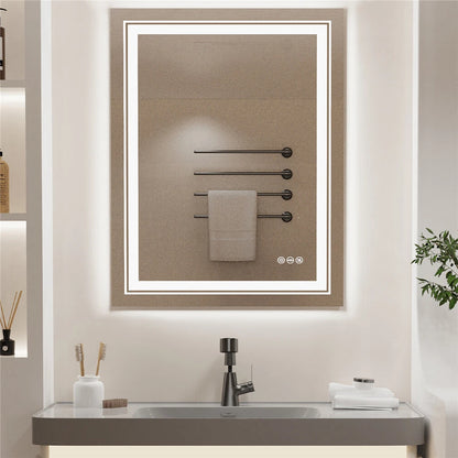 Frameless rectangular LED bathroom mirror full view