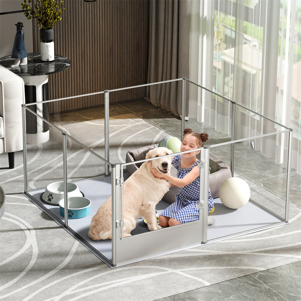 P&P 81cm Highest Acrylic Dog Whelping Pen Box Safe Aluminum Frame Pet Playpen w/ Mat