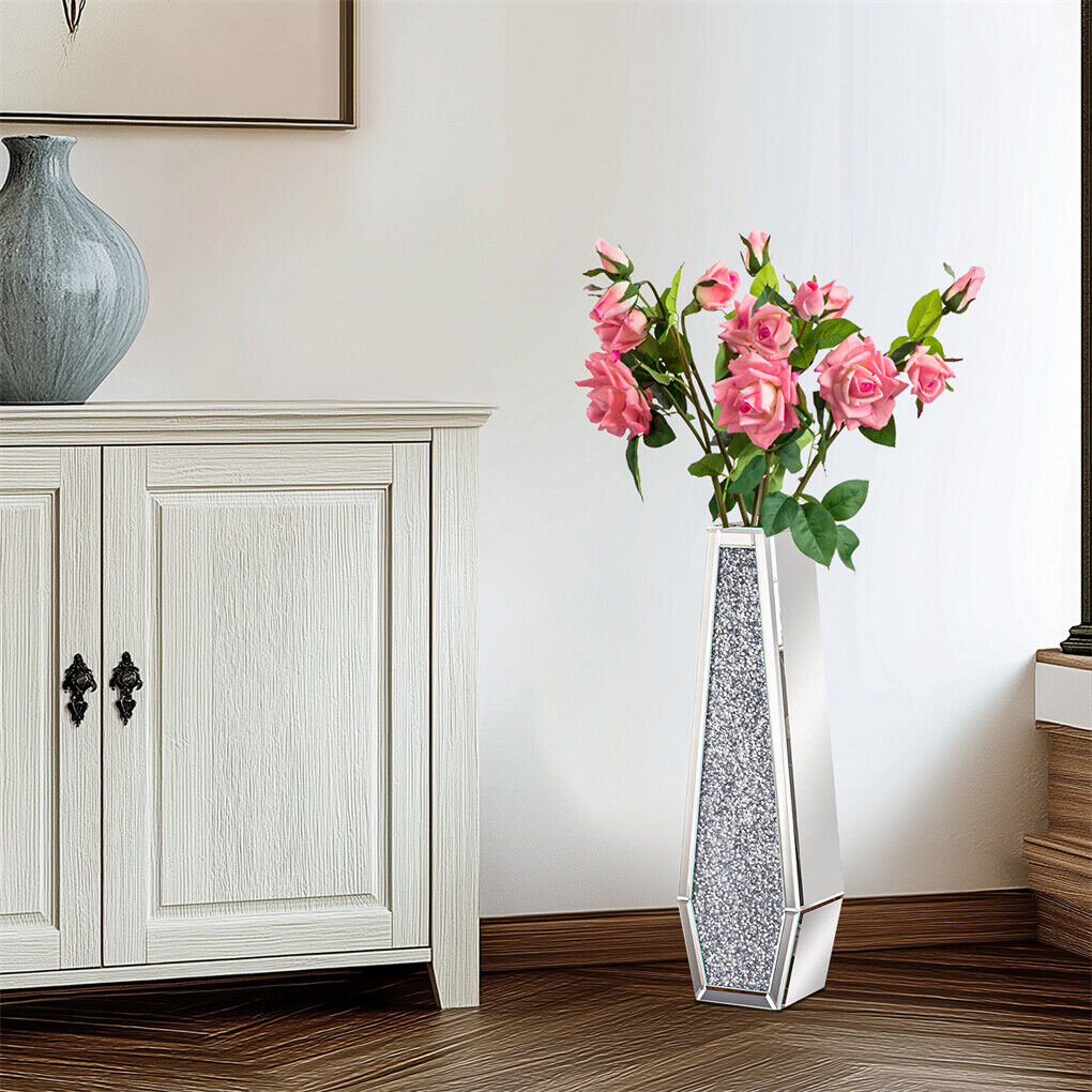 Reflective decorative floor vase from the side