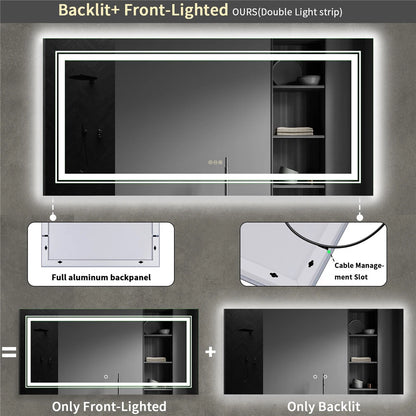 Frameless LED bathroom mirror edge detail