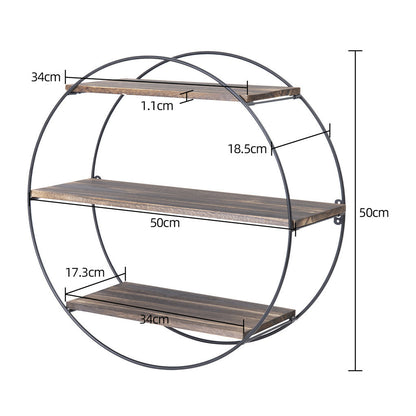 P&P Large Round Wall Unit Industrial Iron Style Retro Metal Wood Home Shelf Storage