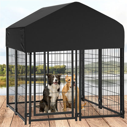 P&P Black Powder Coat Steel Frame Dog Kennel Pet Playpen Enclosure Dog House w Roof