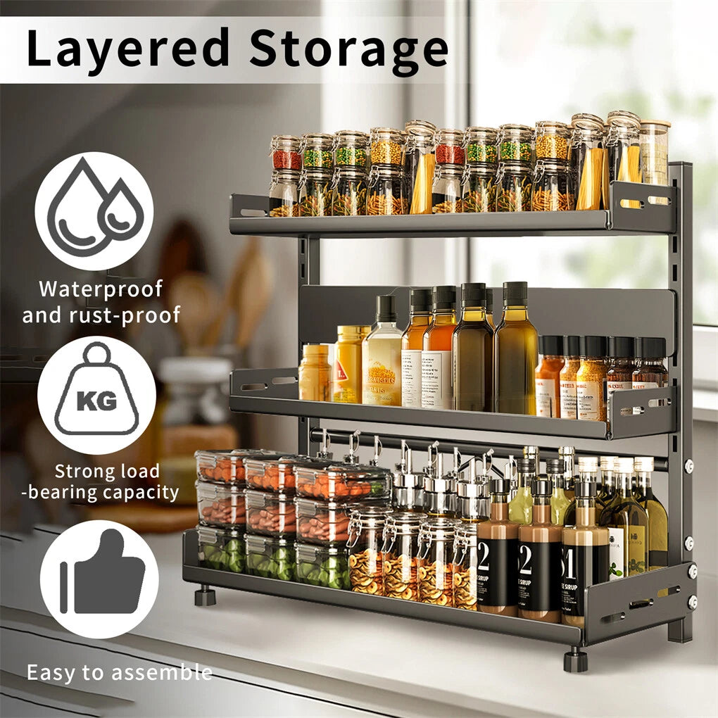 P&P 3-Tier Large Kitchen Spice Rack Anti-Rust Organizer Shelf, Height Adjustable Storage Rack AU