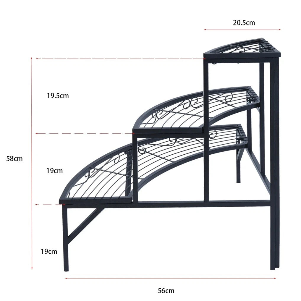 3 Tier Metal Plant Stand Corner Flower Pot Display Rack Indoor Outdoor Flower Shelf Black Iron Ladder Organizer