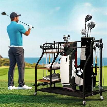 P&P Extra Large Golf Bag Storage Rack - Heavy Duty Organizer Stand for Multiple Bags & Clubs