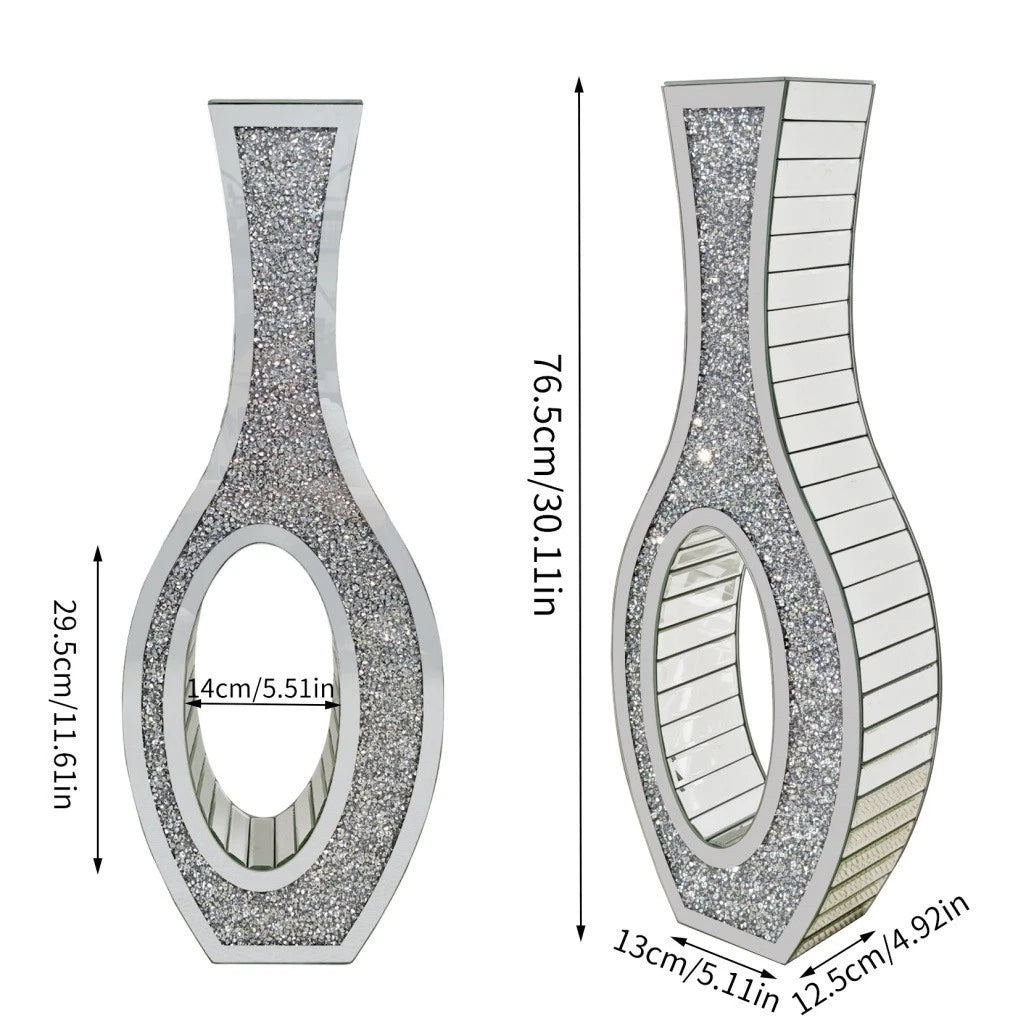 P&P 30-Inch Tall Double Sided Crushed Diamond Floor Vase Large Mirrored Silver Crystal Decor