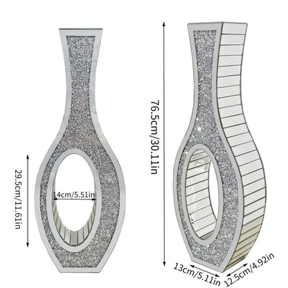 P&P 30-Inch Tall Double Sided Crushed Diamond Floor Vase Large Mirrored Silver Crystal Decor