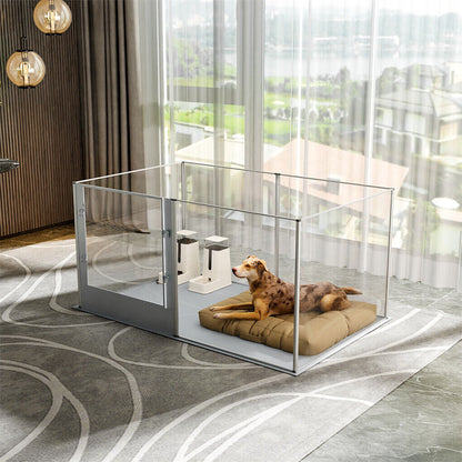 P&P 6 Panels Large Acrylic Dog Playpen Fence Lockable Thicken Pet Whelping Box w Mat