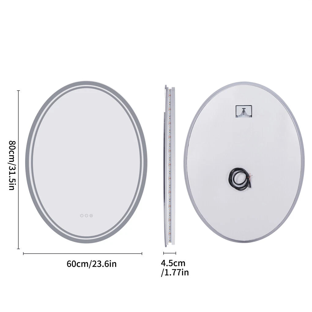 Smart frameless oval LED bathroom mirror, alternate angle