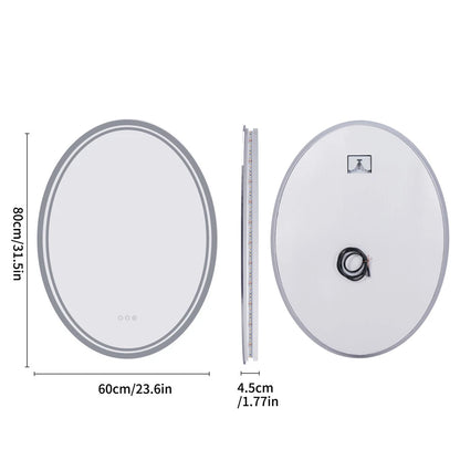 Smart frameless oval LED bathroom mirror, alternate angle