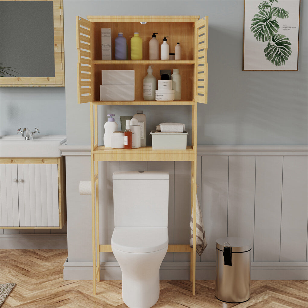 Bamboo over-toilet storage dimensions and shelf layout