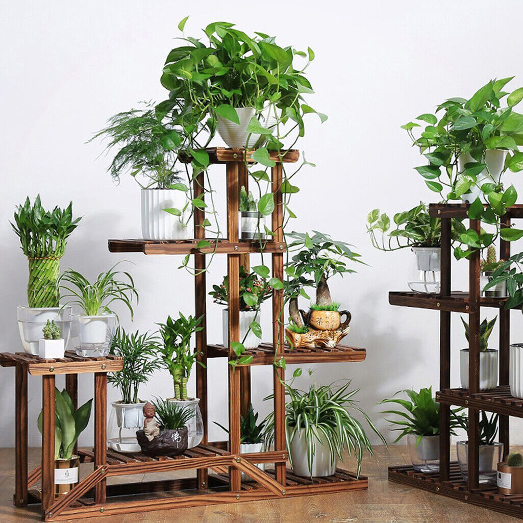 P&P 5 Tiers Wooden Plant Pot Stand Flower Display Shelf Garden Patio Indoor Outdoor
