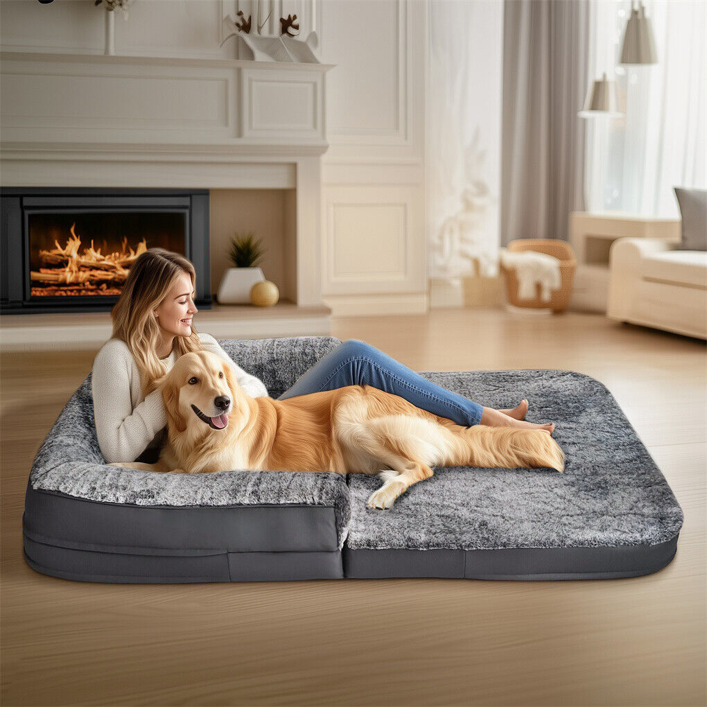 P&P 180CM XXXL Foldable Human Dog Bed Orthopedic Dog Sofa Bed with Bolstered Pillow