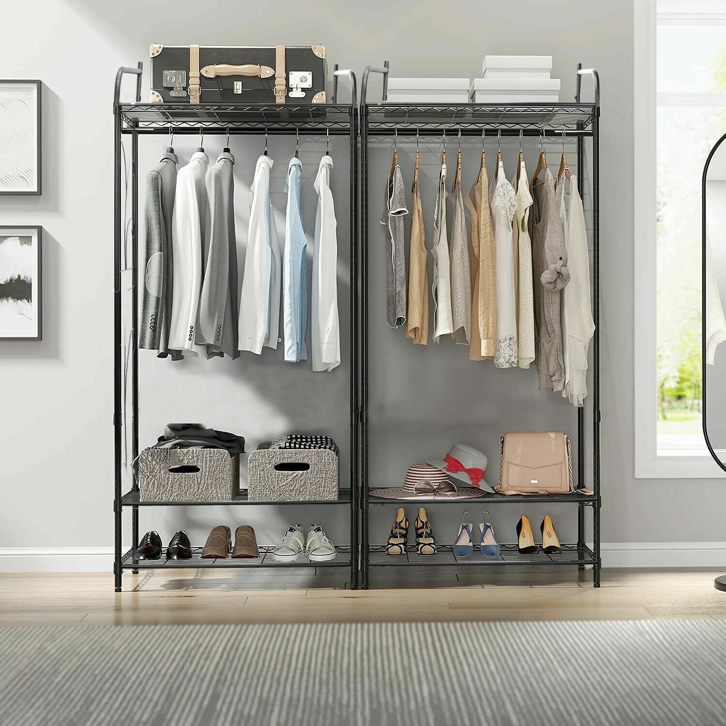 P&P Large Space Clothes Rack Garment Hanger Stand Hanging Rail Iron Coat Closet Unit