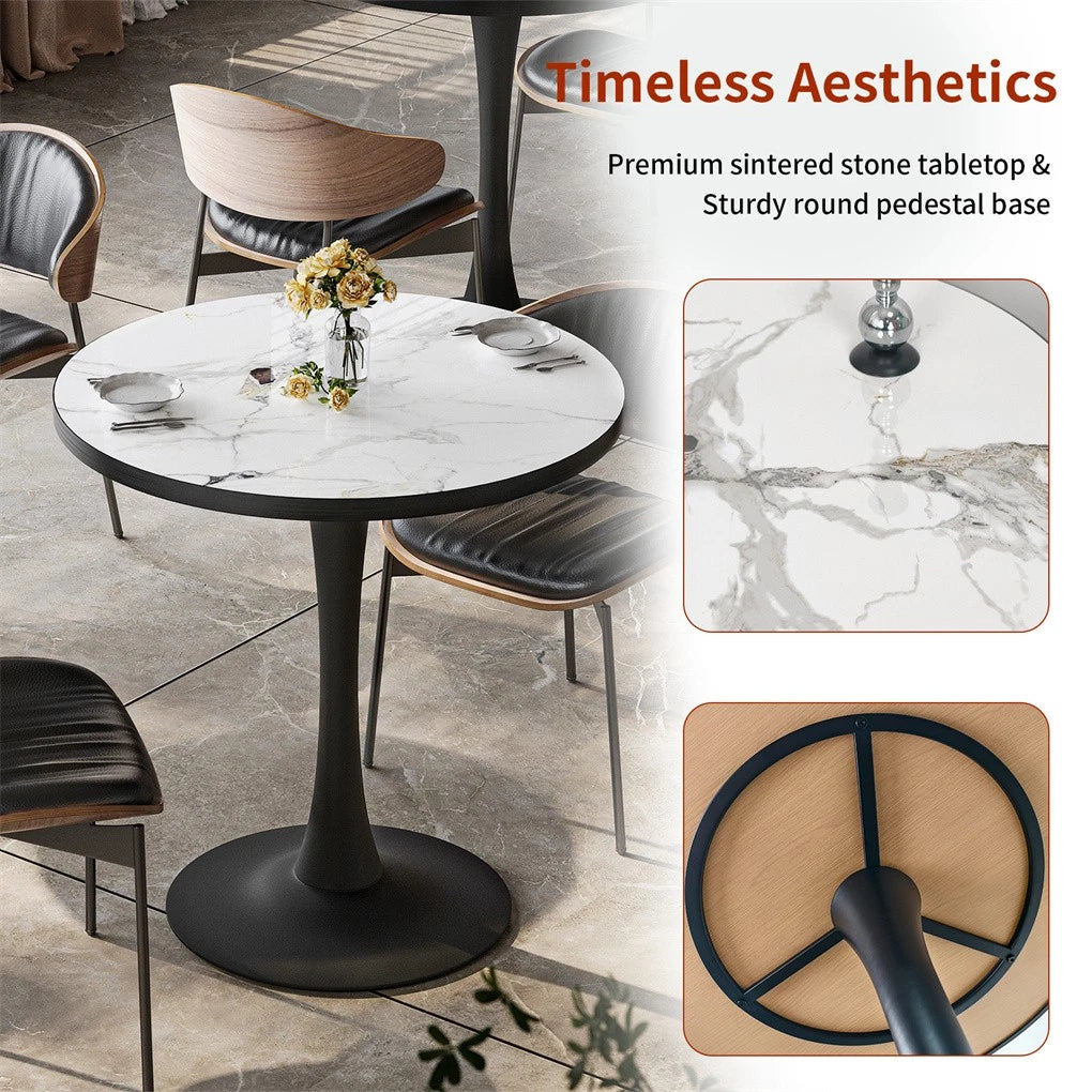 P&P 30-Inch Round Marble Dining Table Modern Dining Room & Outdoor Leisure Coffee Table Furniture