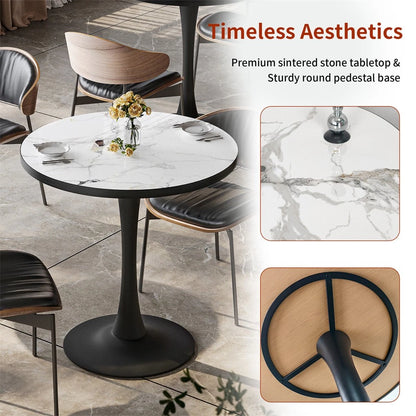 P&P 30-Inch Round Marble Dining Table Modern Dining Room & Outdoor Leisure Coffee Table Furniture