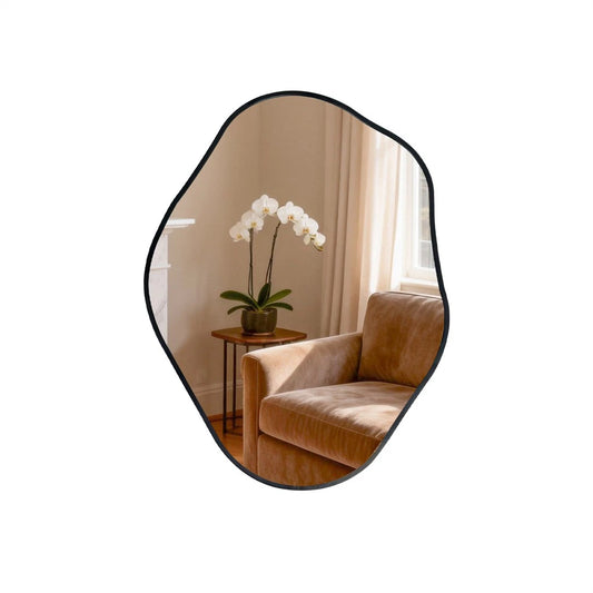 Black Frame Irregular Wall Mirror Vertical Hanging Bathroom Makeup Mirror 60x80cm