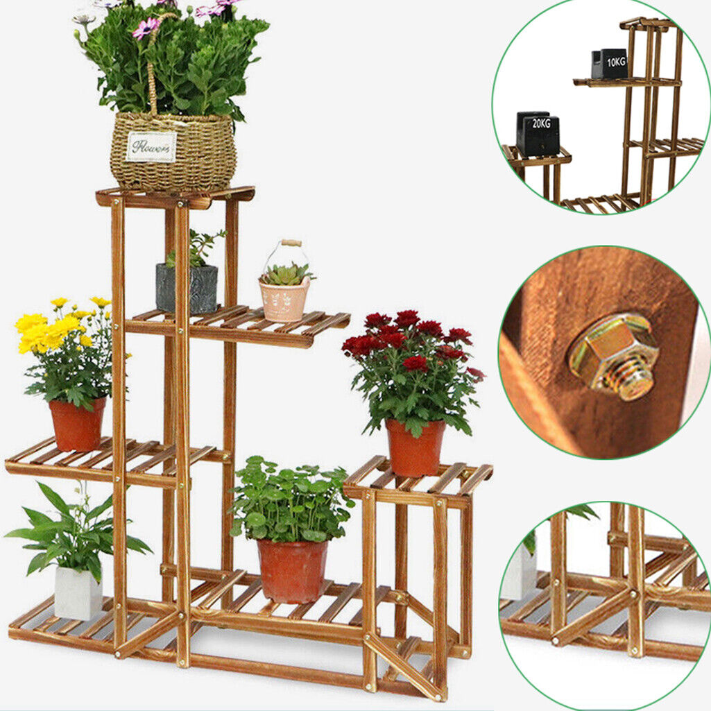 P&P 5 Tiers Wooden Plant Pot Stand Flower Display Shelf Garden Patio Indoor Outdoor
