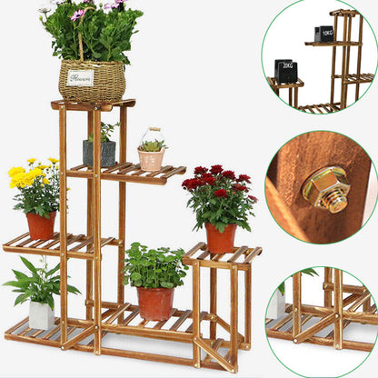 P&P 5 Tiers Wooden Plant Pot Stand Flower Display Shelf Garden Patio Indoor Outdoor