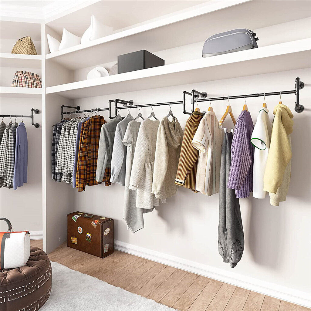 P&P Super Space-Saving Wall-Mounted Clothes Rack Detachable Garment Bar for Retail