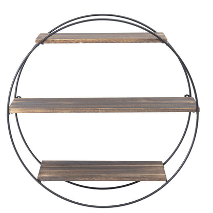 P&P Large Round Wall Unit Industrial Iron Style Retro Metal Wood Home Shelf Storage