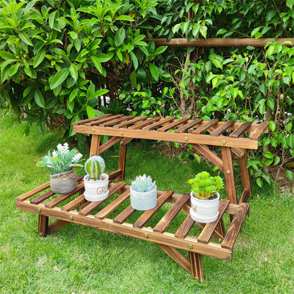 P&P DIY 3 Tier Wide Ladder Plant Stand Outdoor Step Heavy Duty Wood Rack Stair Style