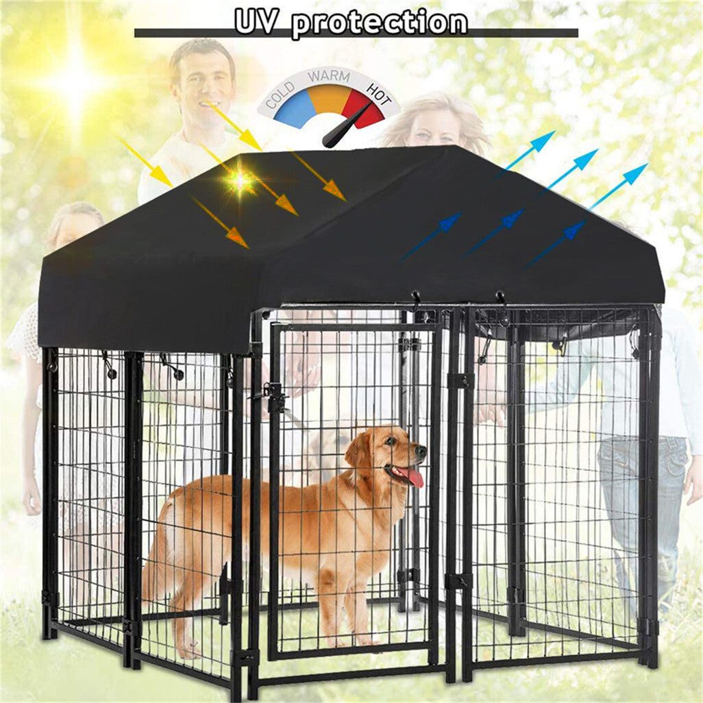 P&P Black Powder Coat Steel Frame Dog Kennel Pet Playpen Enclosure Dog House w Roof