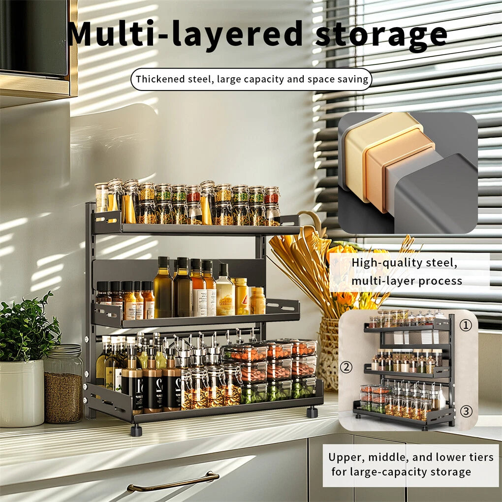 P&P 3-Tier Large Kitchen Spice Rack Anti-Rust Organizer Shelf, Height Adjustable Storage Rack AU