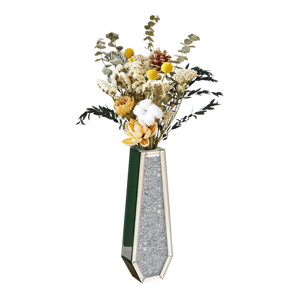 Silver mirrored floor vase with crushed crystal detail