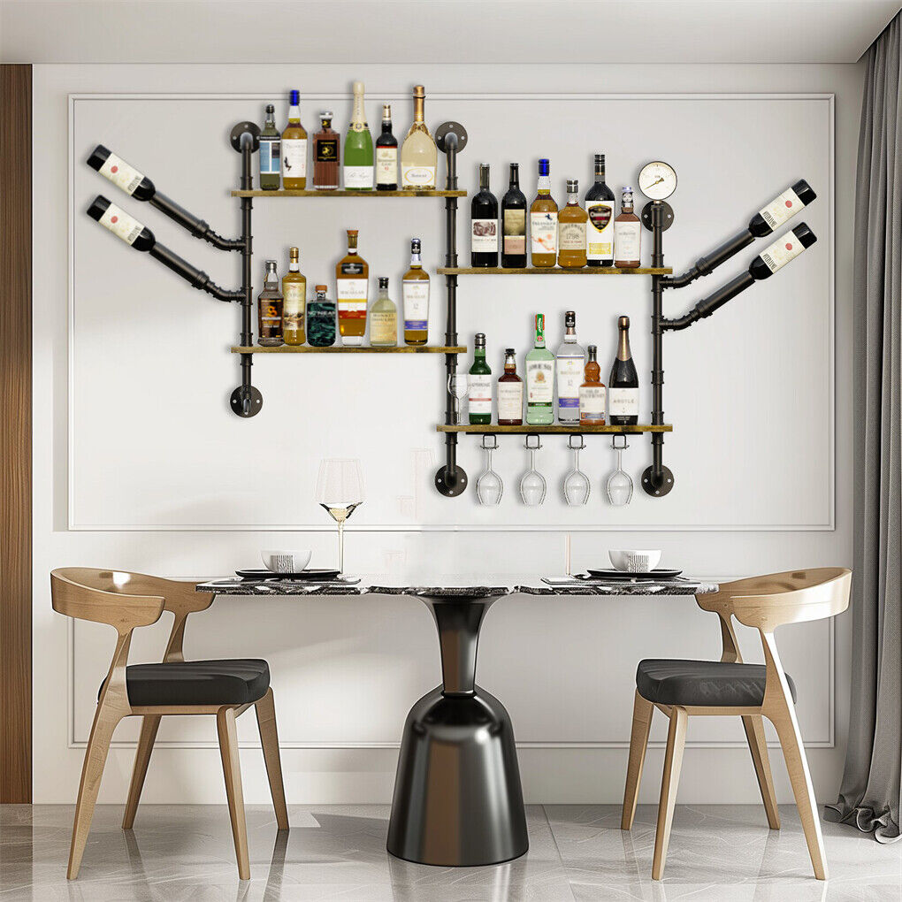 Rustic Vintage Pipe Wine Rack with Glass Holder â€“ Australia