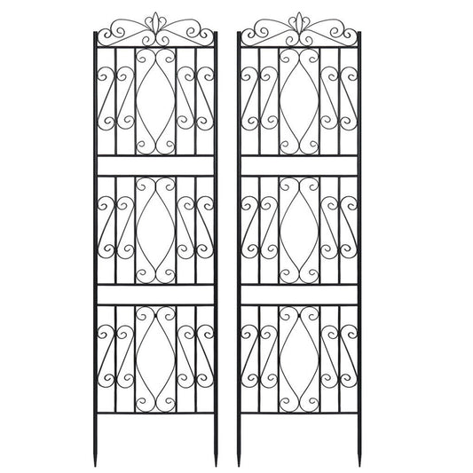 Six-panel tall black metal garden trellis set