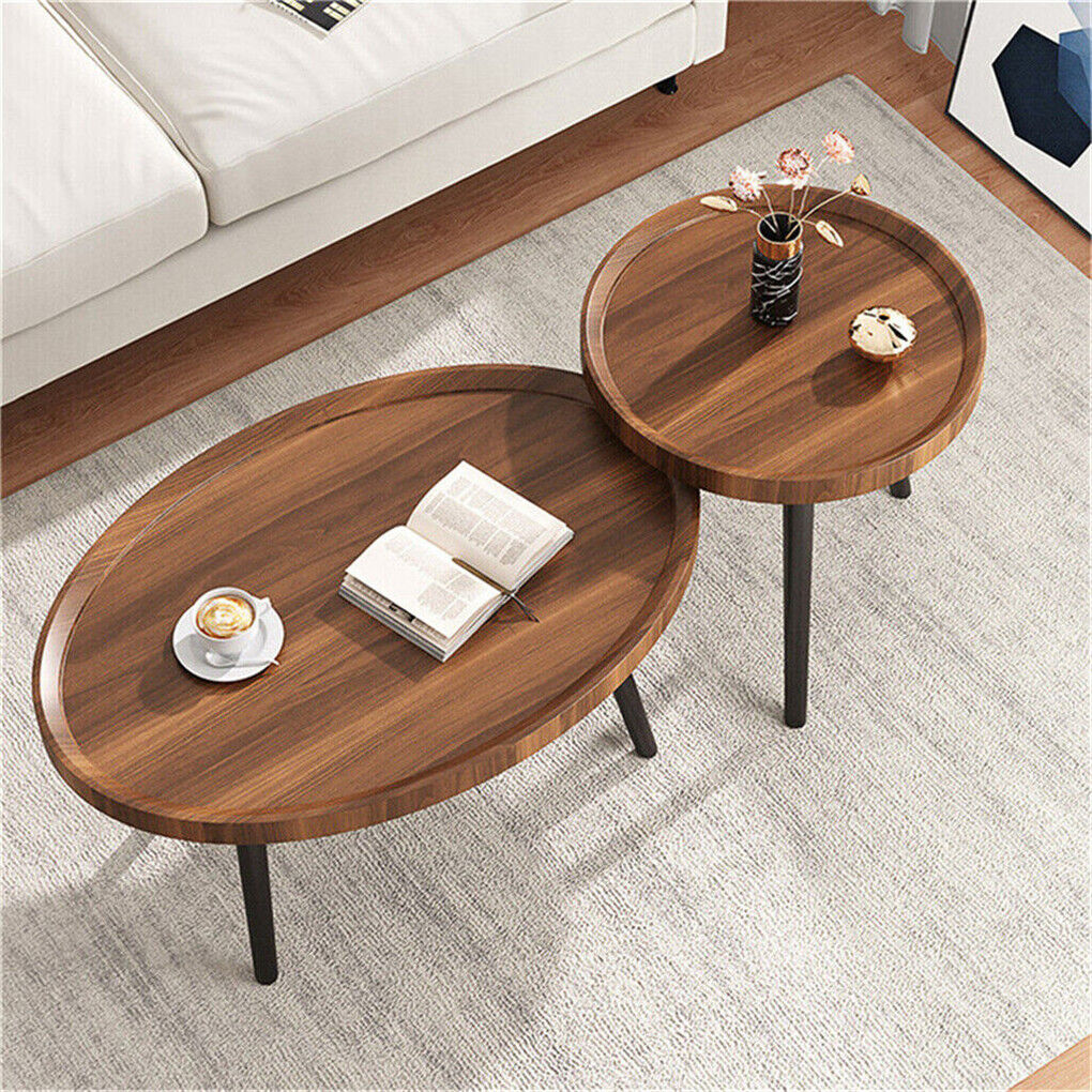 P&P Set of 2 Nesting Coffee Tables Nightstand Vintage Furniture with Metal Frame AU