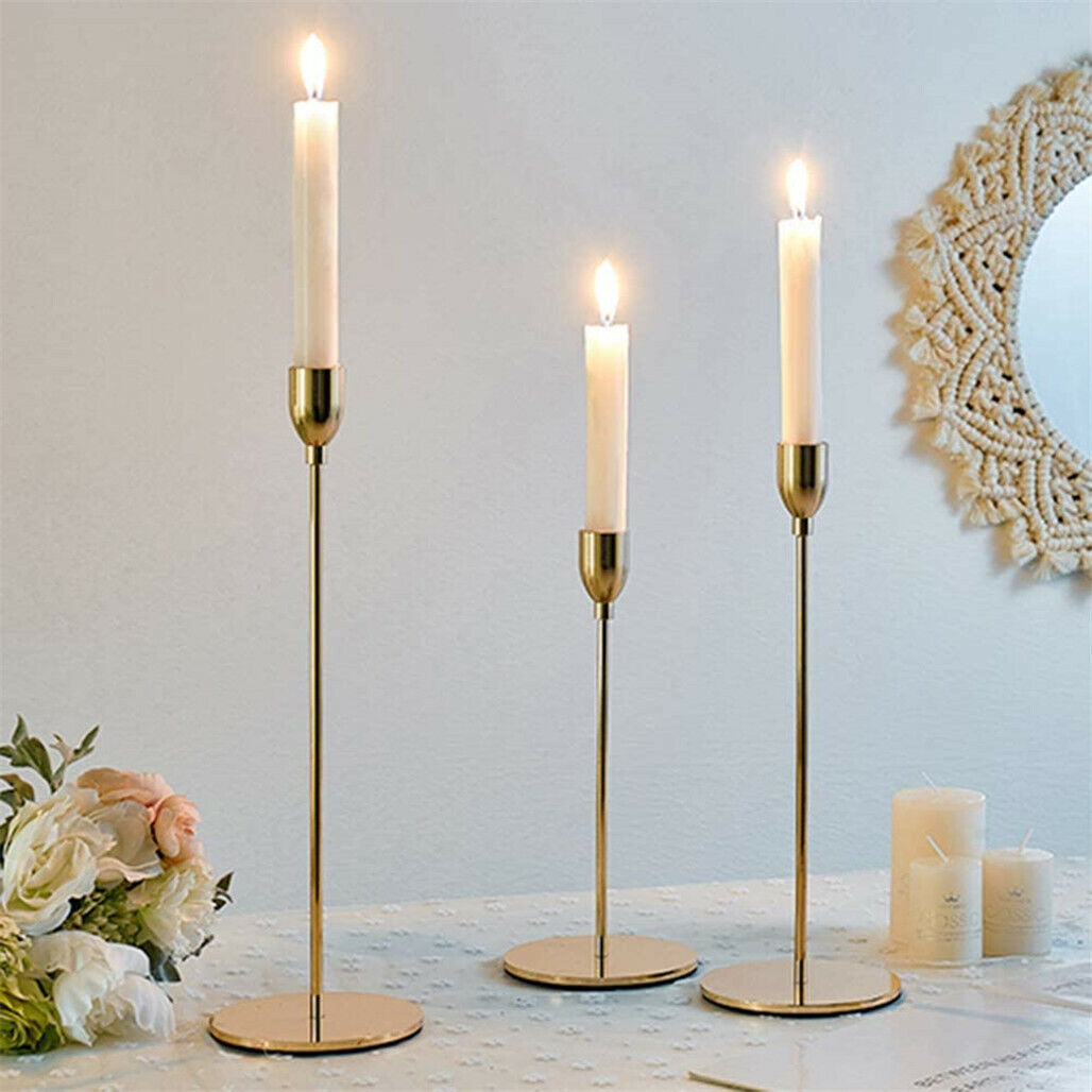 P&P 3X Taper Candle Holders Gold Table Decorative Candlestick Holder Wedding Dinning
