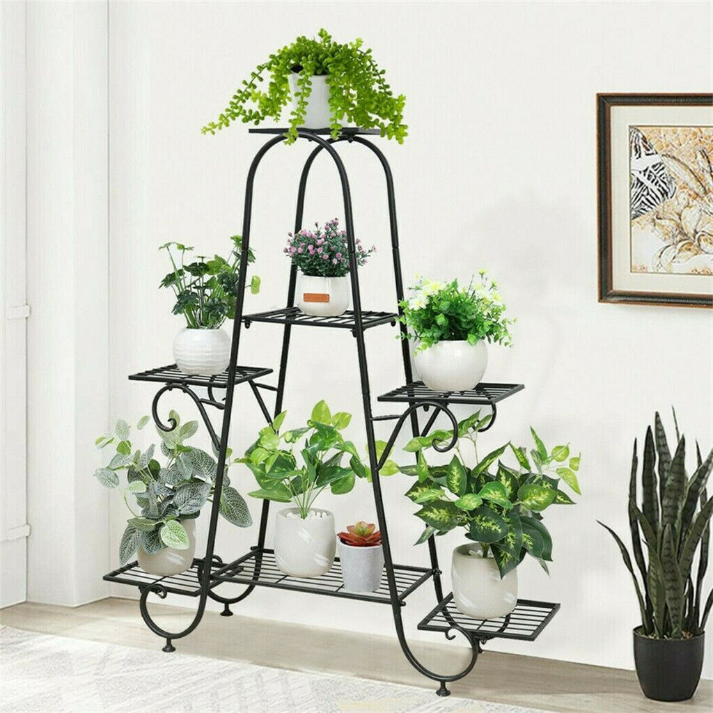 Seven-tier metal plant stand for garden, patio or home