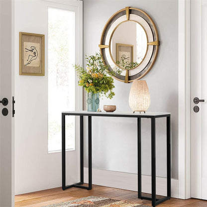 Large Modern Marble Console Table Sintered Stone Entryway Hallway Table with Metal Frame