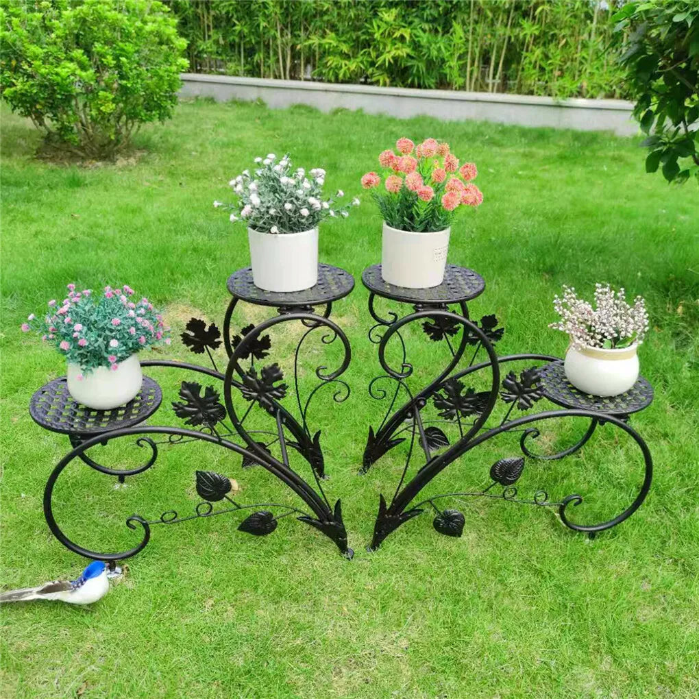 Metal Flower Pot Stands Set of 2 for Indoor Outdoor(Black)